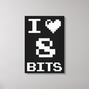 I Love 8 Bits, gamer geek design Canvas Afdruk