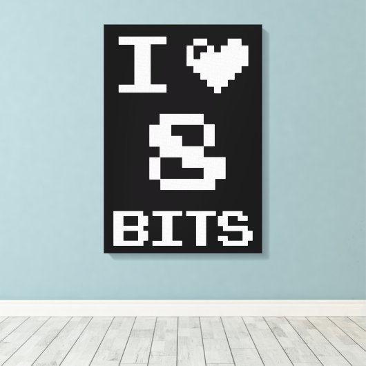 I Love 8 Bits, gamer geek design Canvas Afdruk (Insitu (Houten vloer))