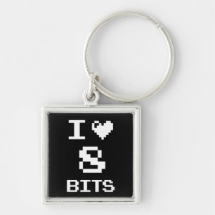I Love 8 Bits, gamer geek design Sleutelhanger