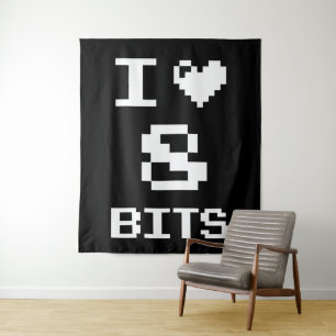 I Love 8 Bits, gamer geek design Wandkleed