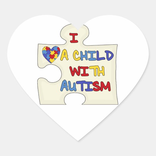 I Love a Child With Autism Hart Sticker (Voorkant)