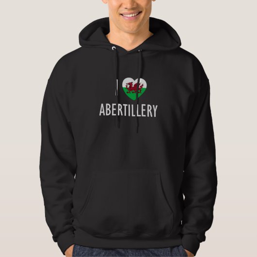 I Love Abertillery Wales Flag Heart Dragon Welsh Hoodie (Voorkant)