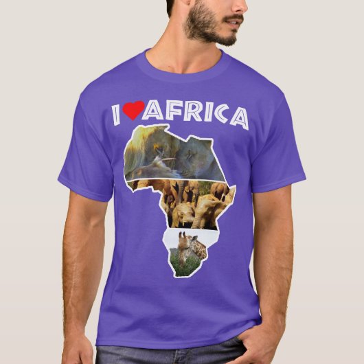 I Love Africa Wildlife Map Collage T-Shirt (Voorkant)
