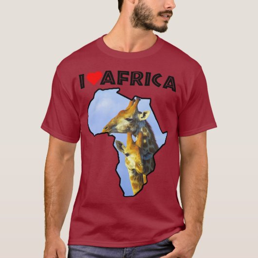 I Love Africa Wildlife Map Giraffe Cuddles T-Shirt (Voorkant)