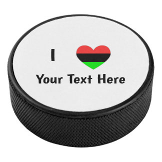I Love (African American Flag Heart) Jouw tekst Hockey Puck