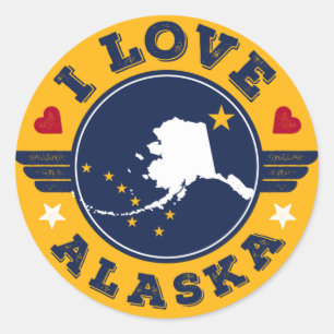 I Love Alaska State Map and Flag Ronde Sticker