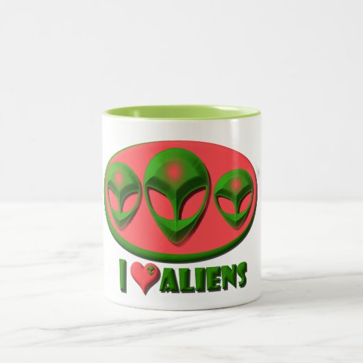 I Love Aliens Tweekleurige Koffiemok (Center)