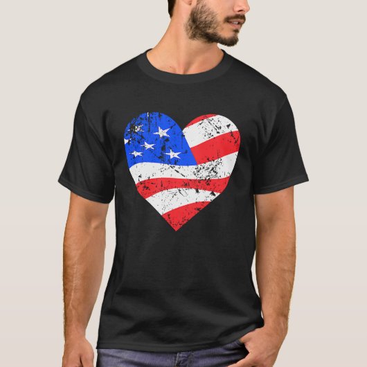 I Love America  Distressed USA flag heart T-shirt (Voorkant)