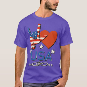 I Love America Love Sign and Flag of USA T-shirt