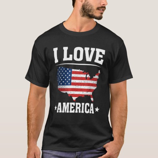 I Love America US Map Flag Patriotic American 4th T-shirt (Voorkant)