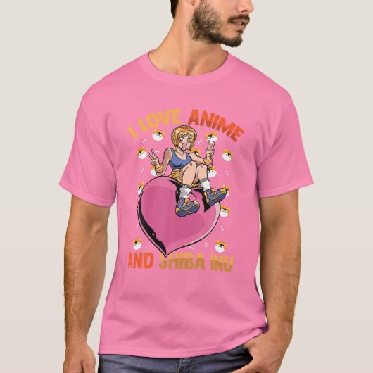 I Love Anime and Shiba Inu - Cute Kawaii Heart Gir T-shirt (Voorkant)