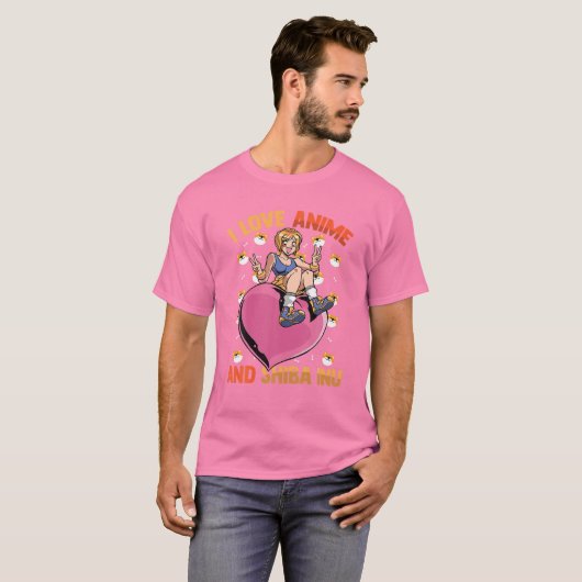 I Love Anime and Shiba Inu - Cute Kawaii Heart Gir T-shirt (Voorkant volledig)