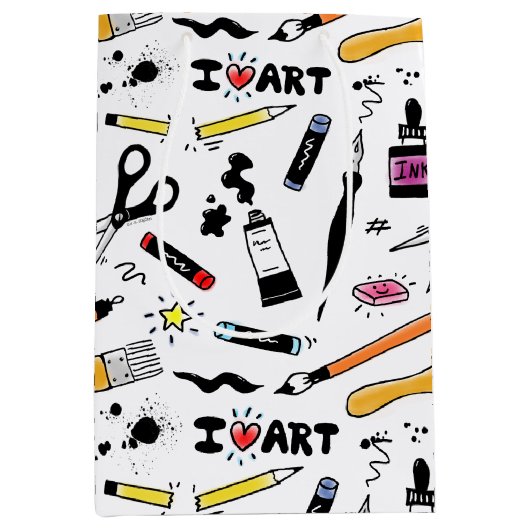 I Love Art Supplies Pattern Medium Cadeauzakje (Voorkant)