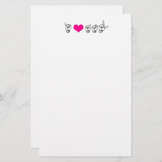 I Love ASL (American Sign Language) Stationery Briefpapier (Voorkant / Achterkant)
