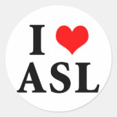 I Love ASL Ronde Sticker (Voorkant)