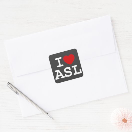 I Love ASL Vierkante Sticker (Envelop)