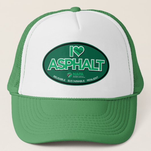 I Love Asphalt Trucker Hat - Green Pet (Voorkant)
