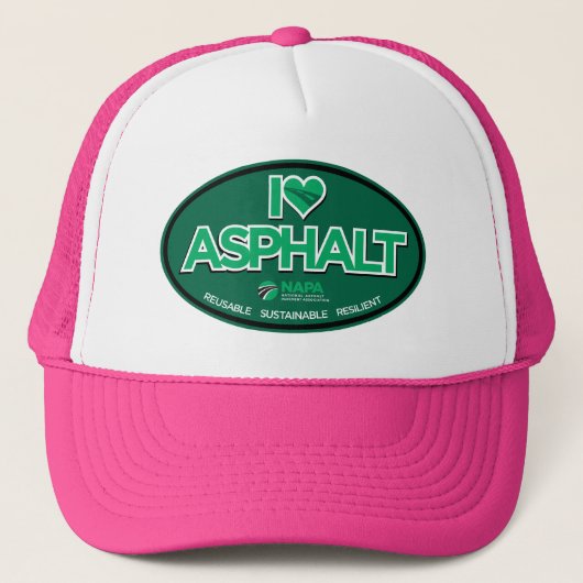 I Love Asphalt Trucker Hat - Roze Trucker Pet (Voorkant)