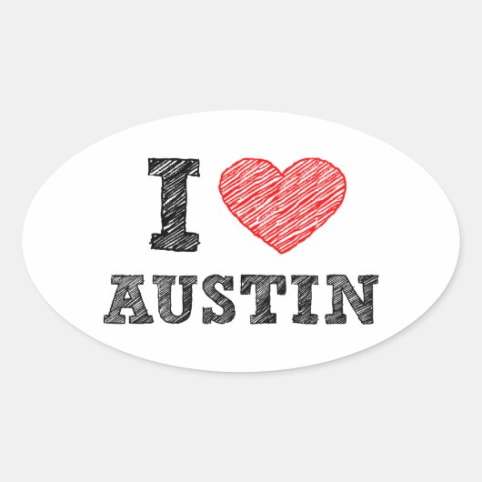 I Love Austin Ovale Sticker (Voorkant)