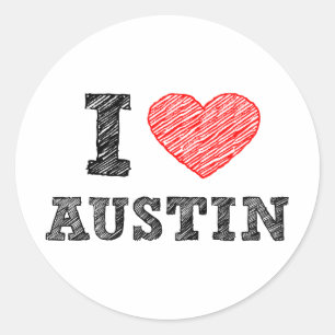 I Love Austin Ronde Sticker