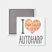 I Love Autoharp Oranje Mandala Heart Magneet (Voorkant / Achterkant)