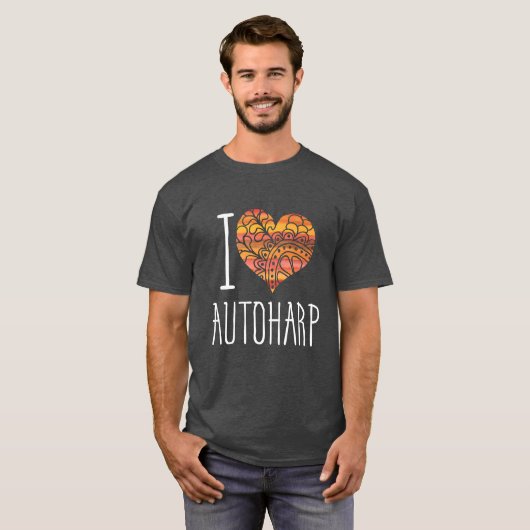 I Love Autoharp Oranje Mandala Heart T-shirt (Voorkant volledig)