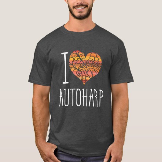 I Love Autoharp Oranje Mandala Heart T-shirt (Voorkant)