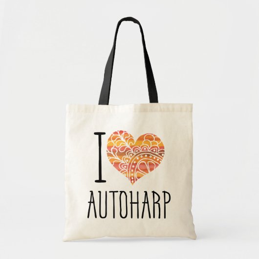 I Love Autoharp Oranje Mandala Heart Tote Bag (Voorkant)
