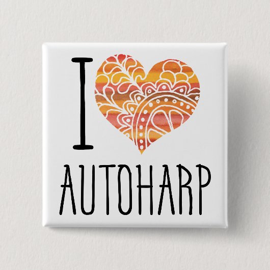 I Love Autoharp Oranje Mandala Heart Vierkante Button 5,1 Cm (Voorkant)