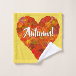 I Love Autumn, Bold—Red Aspen Leaf Heart 1 Bad Handdoek