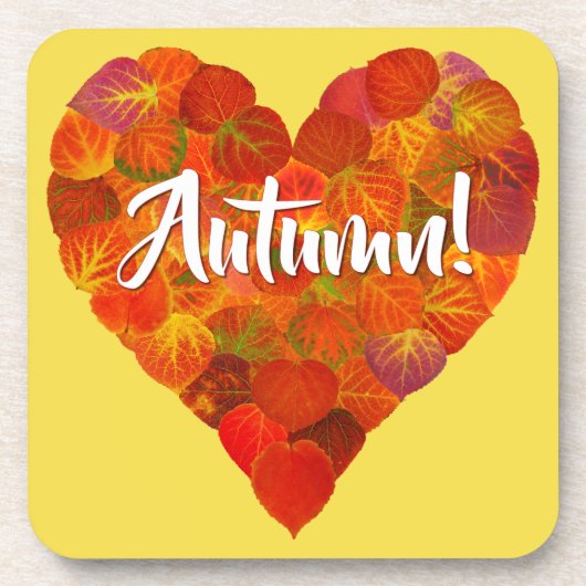 I Love Autumn, Bold—Red Aspen Leaf Heart 1 Bier Onderzetter (Voorkant)