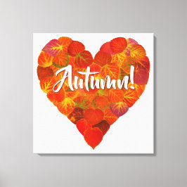 I Love Autumn, Bold—Red Aspen Leaf Heart 1 Canvas Afdruk