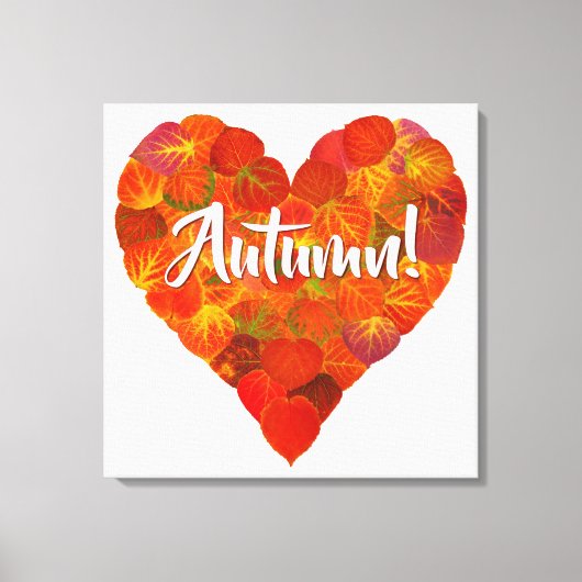 I Love Autumn, Bold—Red Aspen Leaf Heart 1 Canvas Afdruk (Voorkant)