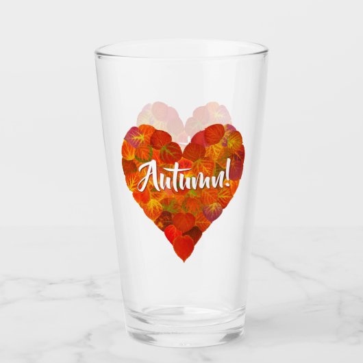 I Love Autumn, Bold—Red Aspen Leaf Heart 1 Glas (Voorkant)