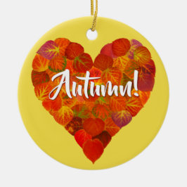 I Love Autumn, Bold—Red Aspen Leaf Heart 1 Keramisch Ornament