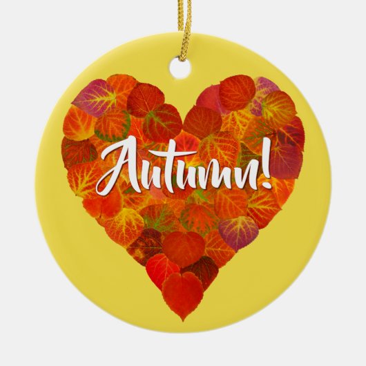 I Love Autumn, Bold—Red Aspen Leaf Heart 1 Keramisch Ornament (Voorkant)