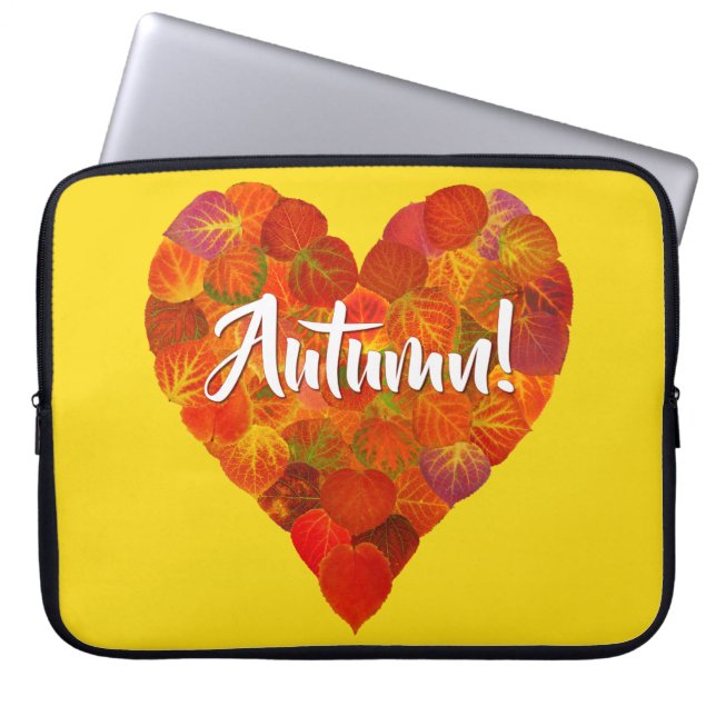 I Love Autumn, Bold—Red Aspen Leaf Heart 1 Laptop Sleeve (Voorkant)