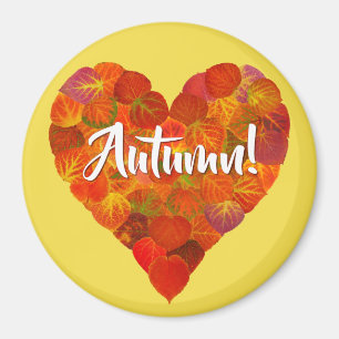 I Love Autumn, Bold—Red Aspen Leaf Heart 1 Magneet