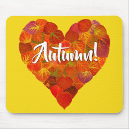 I Love Autumn, Bold—Red Aspen Leaf Heart 1 Muismat