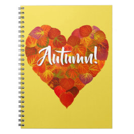 I Love Autumn, Bold—Red Aspen Leaf Heart 1 Notitieboek