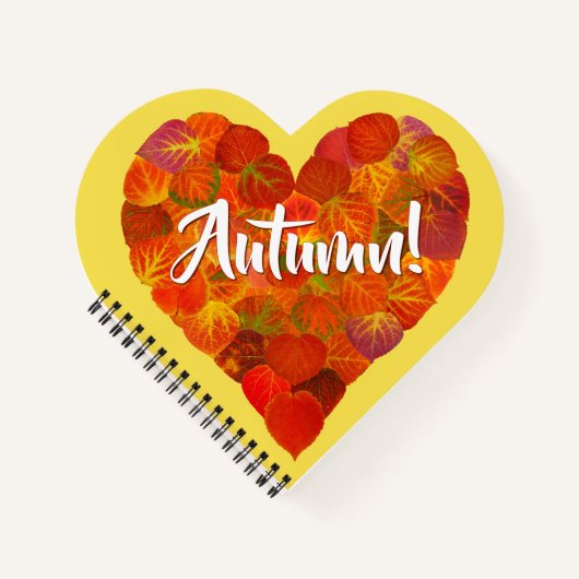 I Love Autumn, Bold—Red Aspen Leaf Heart 1 Notitieboek (Voorkant)