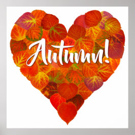 I Love Autumn, Bold—Red Aspen Leaf Heart 1 Poster