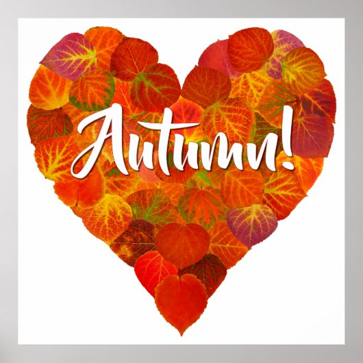 I Love Autumn, Bold—Red Aspen Leaf Heart 1 Poster (Voorkant)