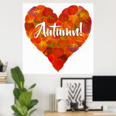 I Love Autumn, Bold—Red Aspen Leaf Heart 1 Poster (Thuiskantoor)