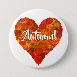 I Love Autumn, Bold—Red Aspen Leaf Heart 1 Ronde Button 7,6 Cm