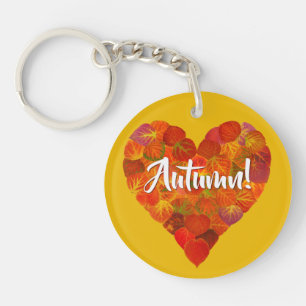 I Love Autumn, Bold—Red Aspen Leaf Heart 1 Sleutelhanger