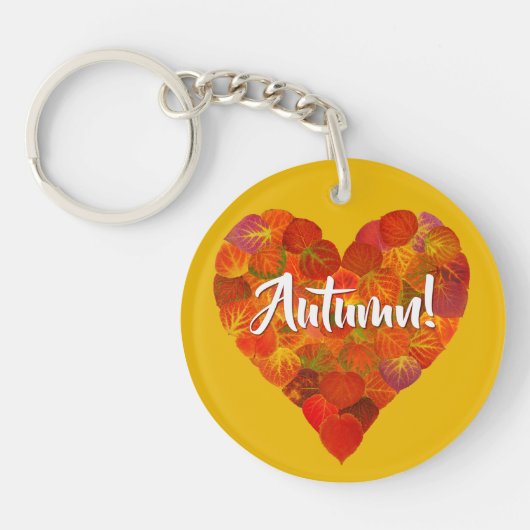 I Love Autumn, Bold—Red Aspen Leaf Heart 1 Sleutelhanger (Voorkant)