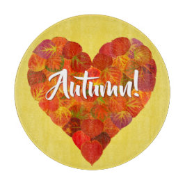 I Love Autumn, Bold—Red Aspen Leaf Heart 1 Snijplank