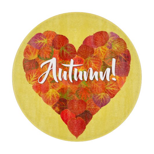 I Love Autumn, Bold—Red Aspen Leaf Heart 1 Snijplank (Voorkant)