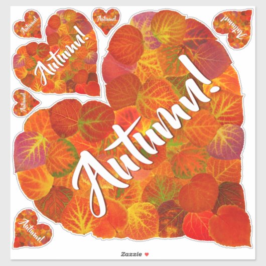 I Love Autumn, Bold—Red Aspen Leaf Heart 1 Sticker (Vel)